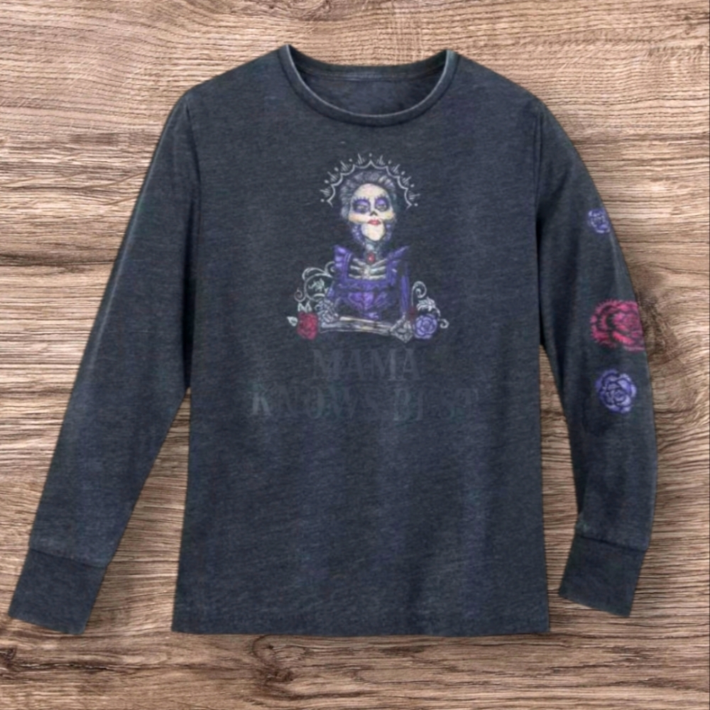 NWT Disney Pixar Coco T-Shirt Mama Knows Best Long Sleeve Imelda Gray Sz Small